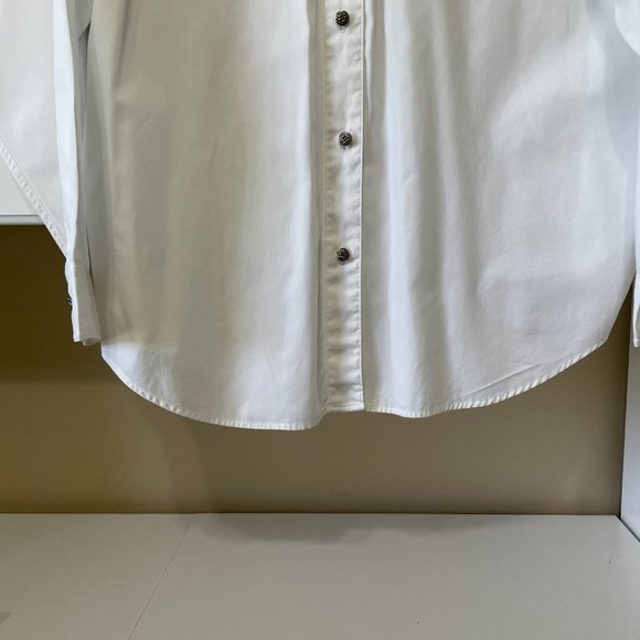 Barbara Blue White Long Sleeve Women Button Up Collared Shirt L Beaded Front - Picture 7 of 11